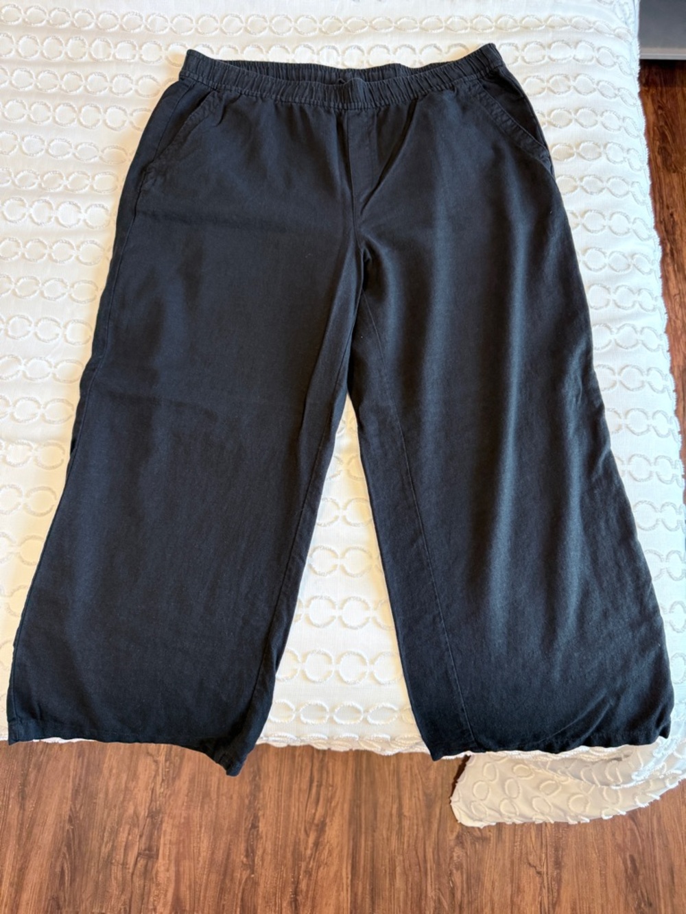 Black Wide Leg Elastic Waist Linen Pants